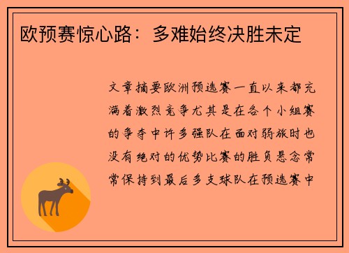 欧预赛惊心路：多难始终决胜未定