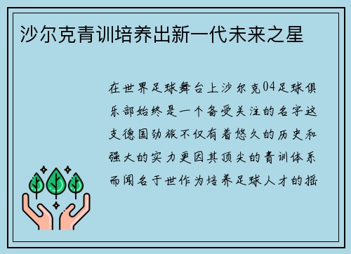沙尔克青训培养出新一代未来之星